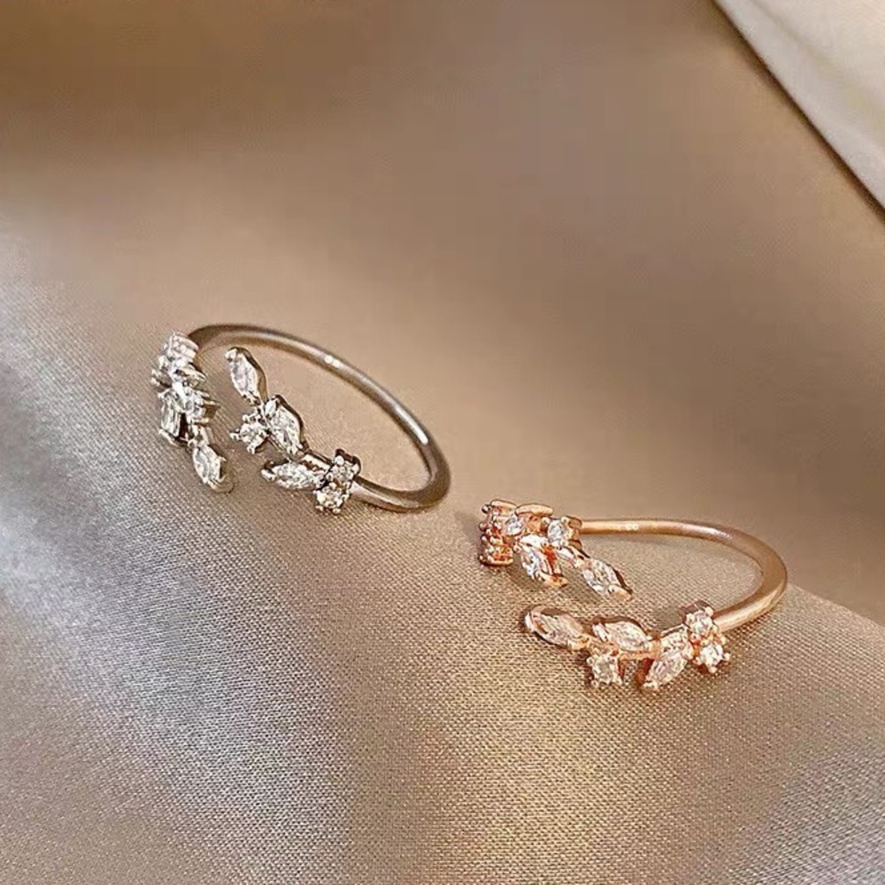 4/$20 14K crystal leaf ring open index finger ring